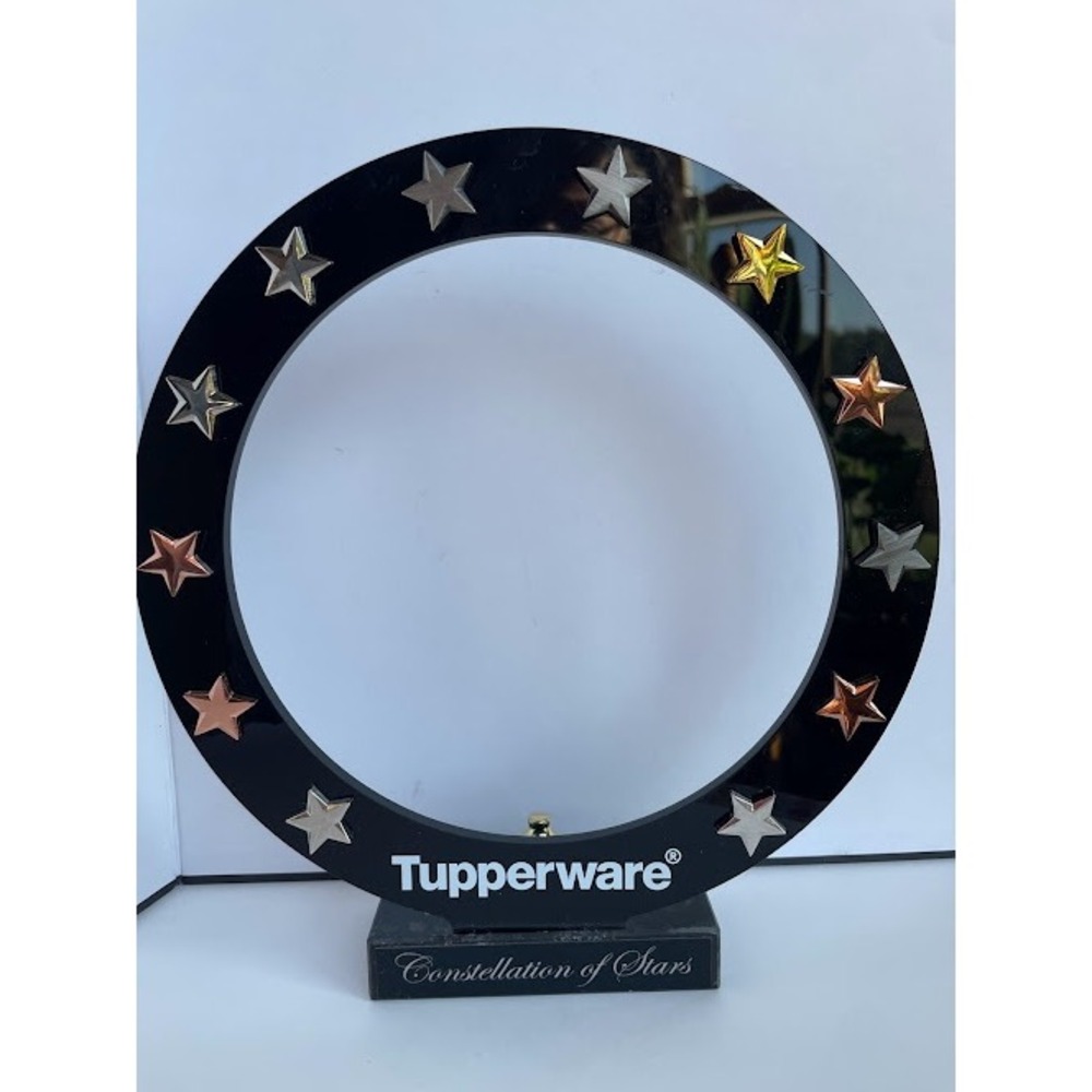 Tupperware Constellation of Stars Award Trophy Black Acrylic Gold Silver Pins